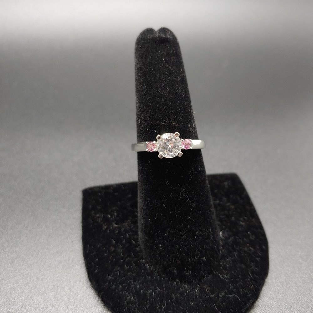 White Zirconia & Red Rhodolite Garnet SS Ring